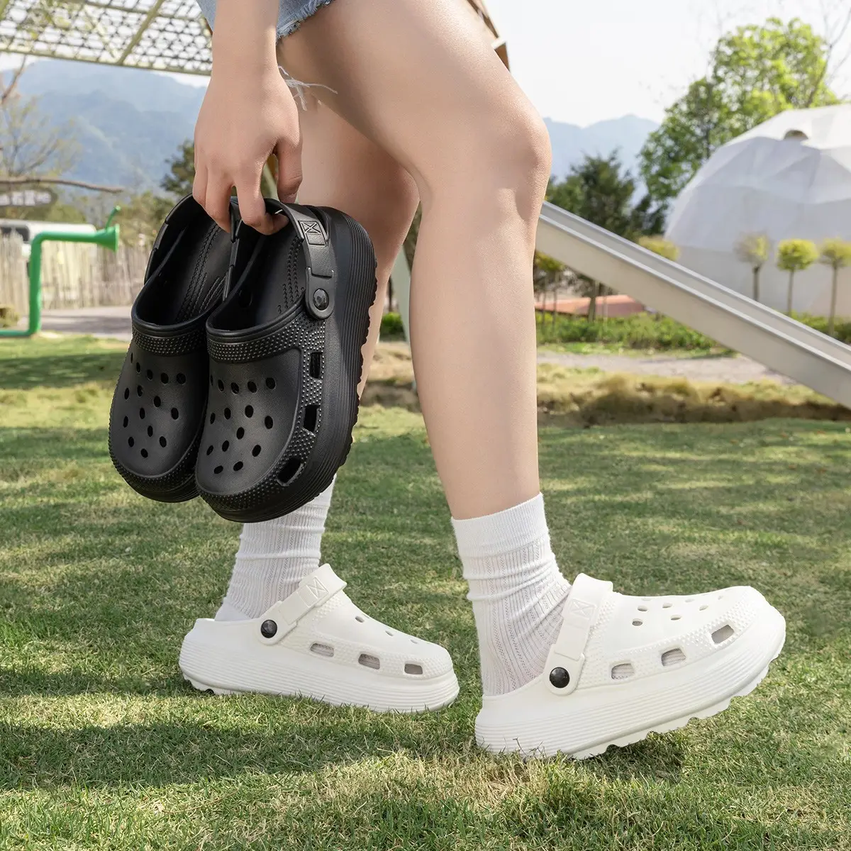 Women's White Thick Sandals Hole Slip-on Summer - Image 8