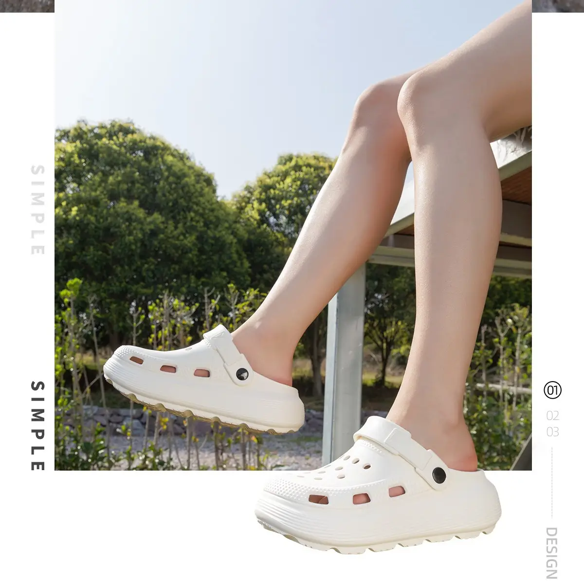 Women's White Thick Sandals Hole Slip-on Summer — feature 12