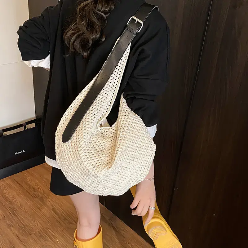 Women's Yellow Waffle Knit Shoulder Bag Travel Casual - Image 6