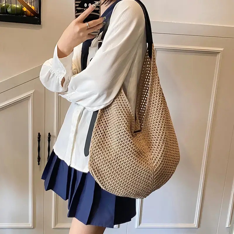 Women's Yellow Waffle Knit Shoulder Bag Travel Casual - Image 7