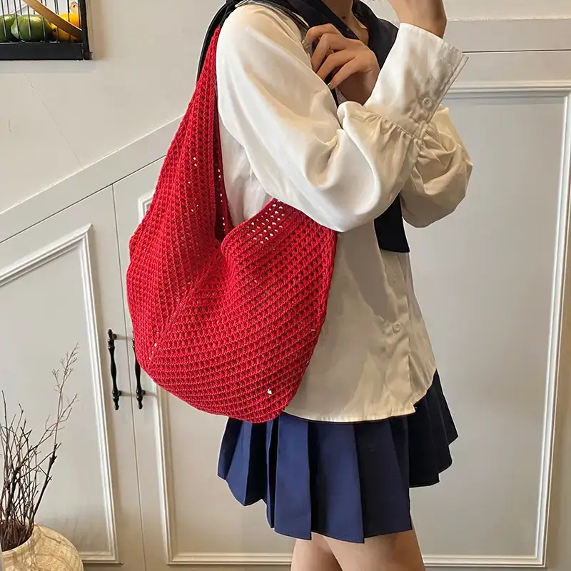 Women's Yellow Waffle Knit Shoulder Bag Travel Casual - Image 8