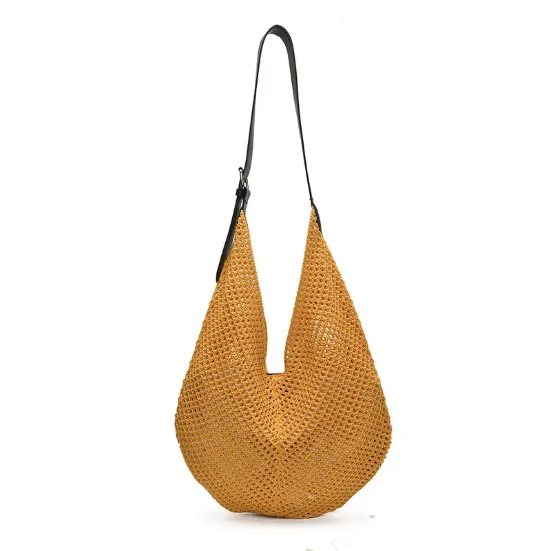 Women's Yellow Waffle Knit Shoulder Bag Travel Casual - Image 4