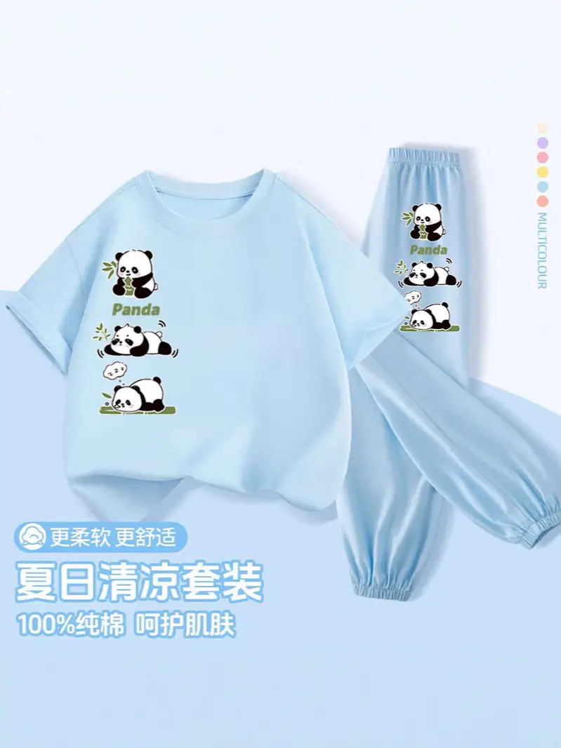 Boys Pure Cotton Cartoon Dinosaur Suit Light Blue 2025 - Image 12