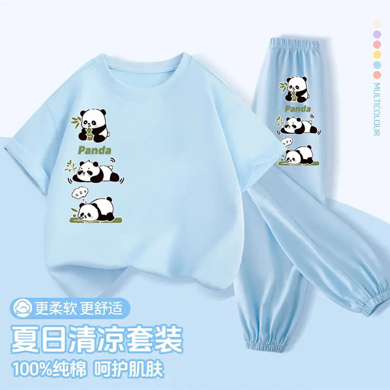 Boys Pure Cotton Cartoon Dinosaur Suit Light Blue 2025 - Image 2