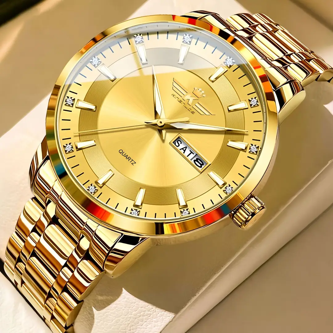 High-end fashion automatic double calendar business men's wrist watch waterproof luminous diamond watch wholesale butterfly buckle