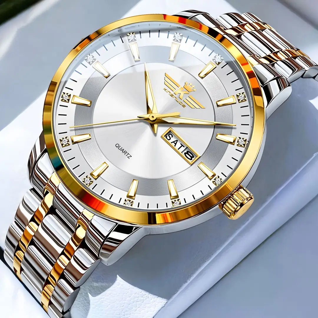 High-end fashion automatic double calendar business men's wrist watch waterproof luminous diamond watch wholesale butterfly buckle