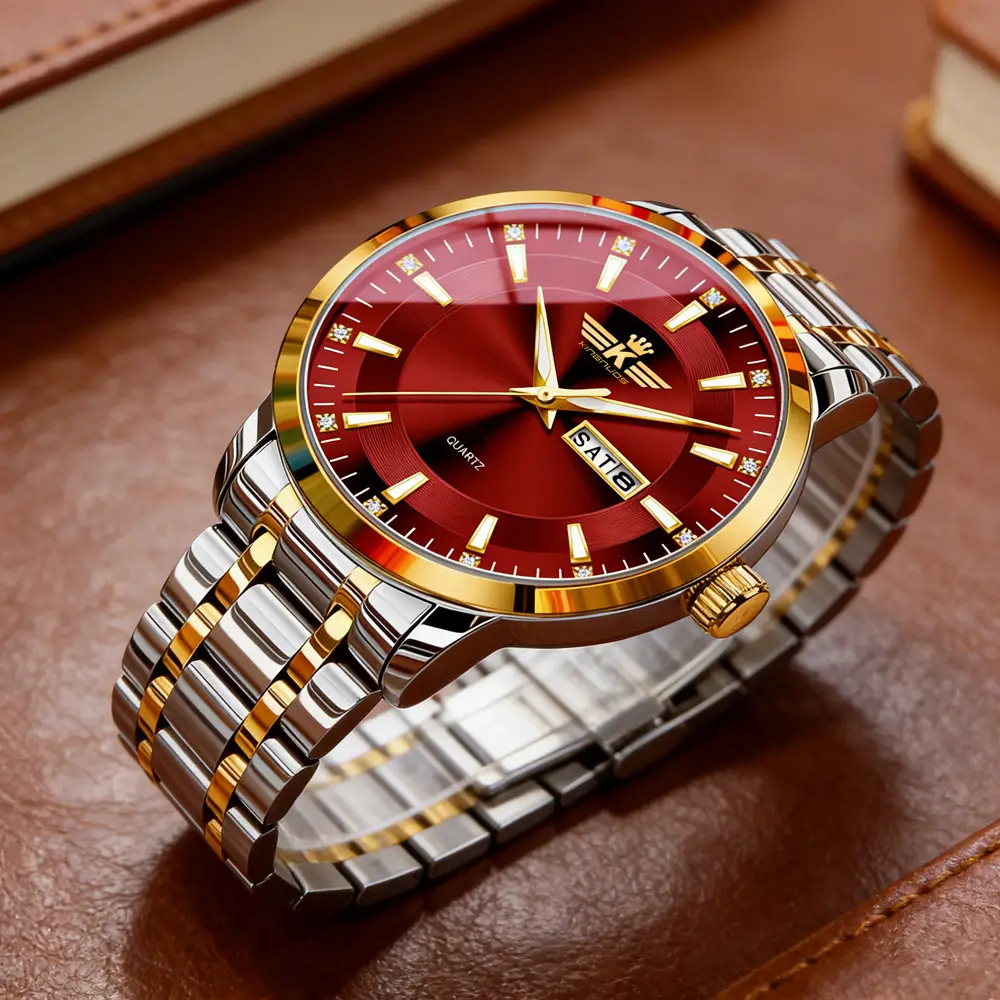 High-end fashion automatic double calendar business men's wrist watch waterproof luminous diamond watch wholesale butterfly buckle — feature 12