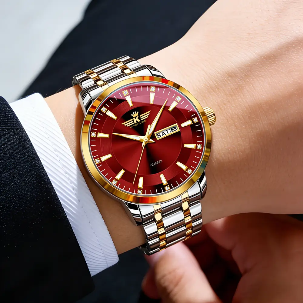 High-end fashion automatic double calendar business men's wrist watch waterproof luminous diamond watch wholesale butterfly buckle — feature 13