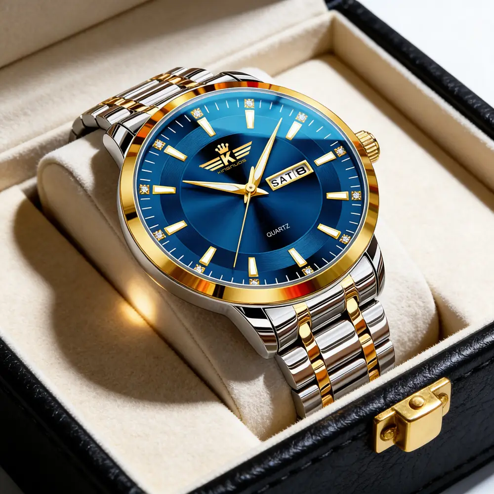 High-end fashion automatic double calendar business men's wrist watch waterproof luminous diamond watch wholesale butterfly buckle — feature 15