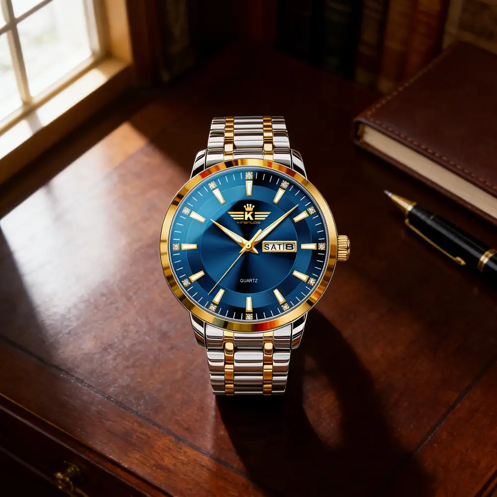 High-end fashion automatic double calendar business men's wrist watch waterproof luminous diamond watch wholesale butterfly buckle — feature 16
