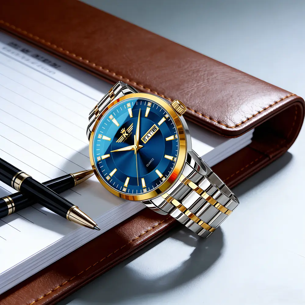 High-end fashion automatic double calendar business men's wrist watch waterproof luminous diamond watch wholesale butterfly buckle — feature 19