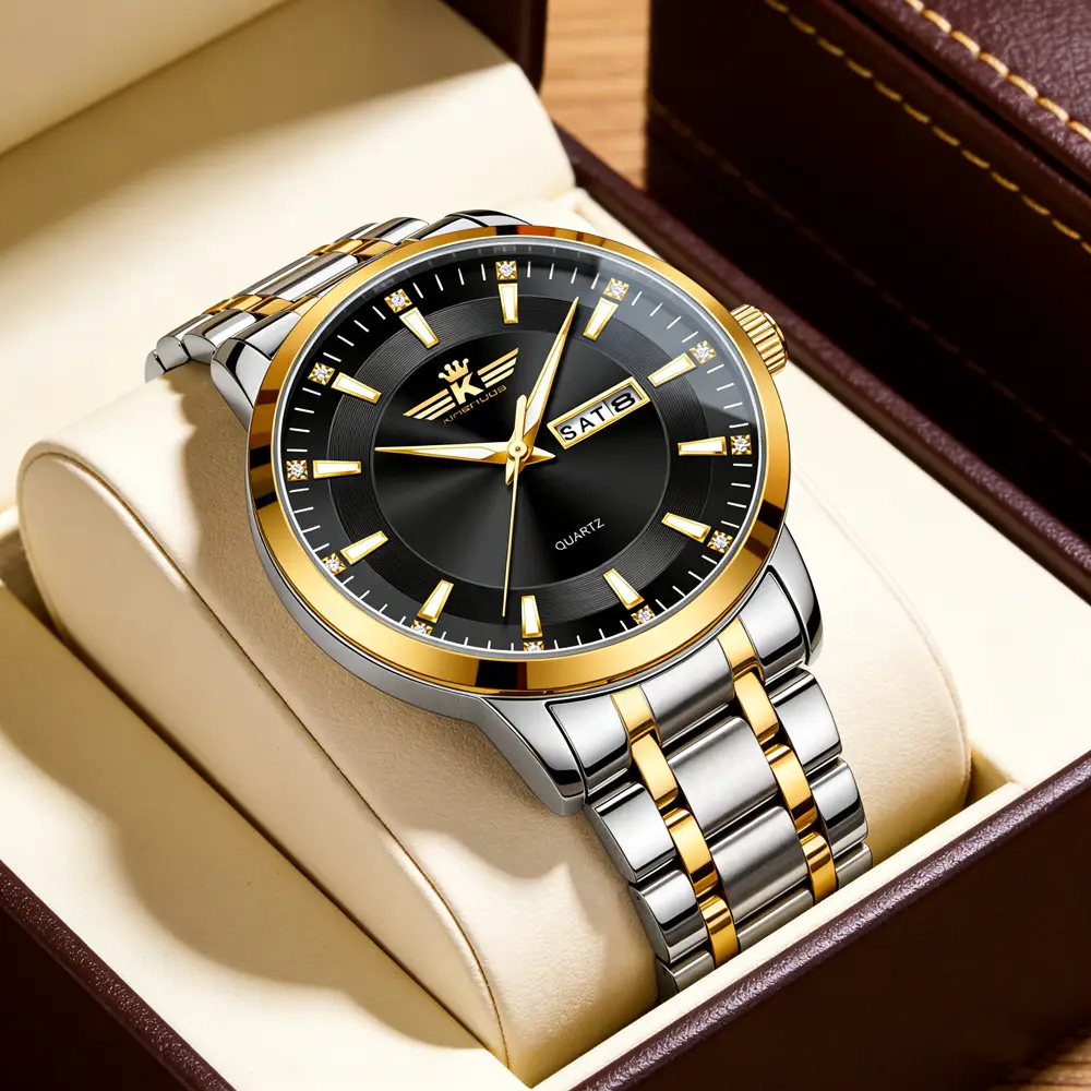 High-end fashion automatic double calendar business men's wrist watch waterproof luminous diamond watch wholesale butterfly buckle — feature 20