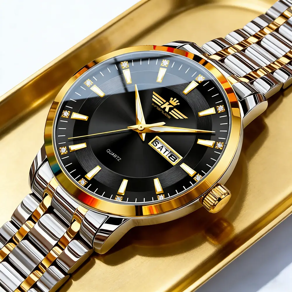 High-end fashion automatic double calendar business men's wrist watch waterproof luminous diamond watch wholesale butterfly buckle — feature 21