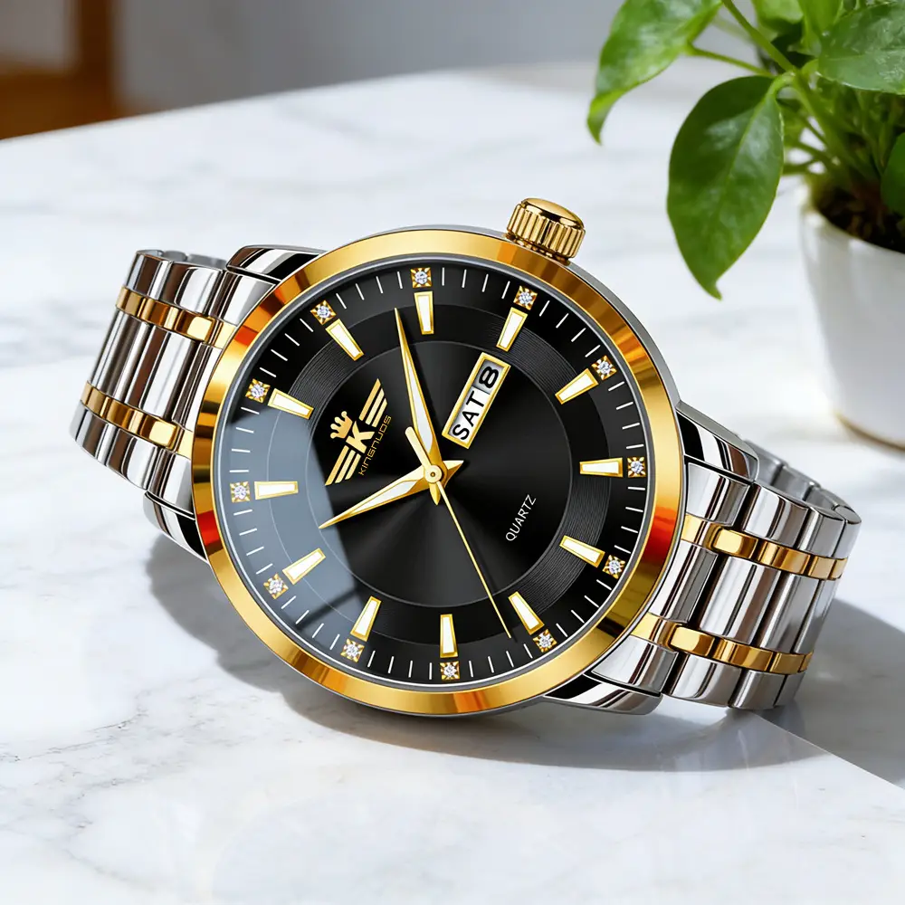 High-end fashion automatic double calendar business men's wrist watch waterproof luminous diamond watch wholesale butterfly buckle — feature 22