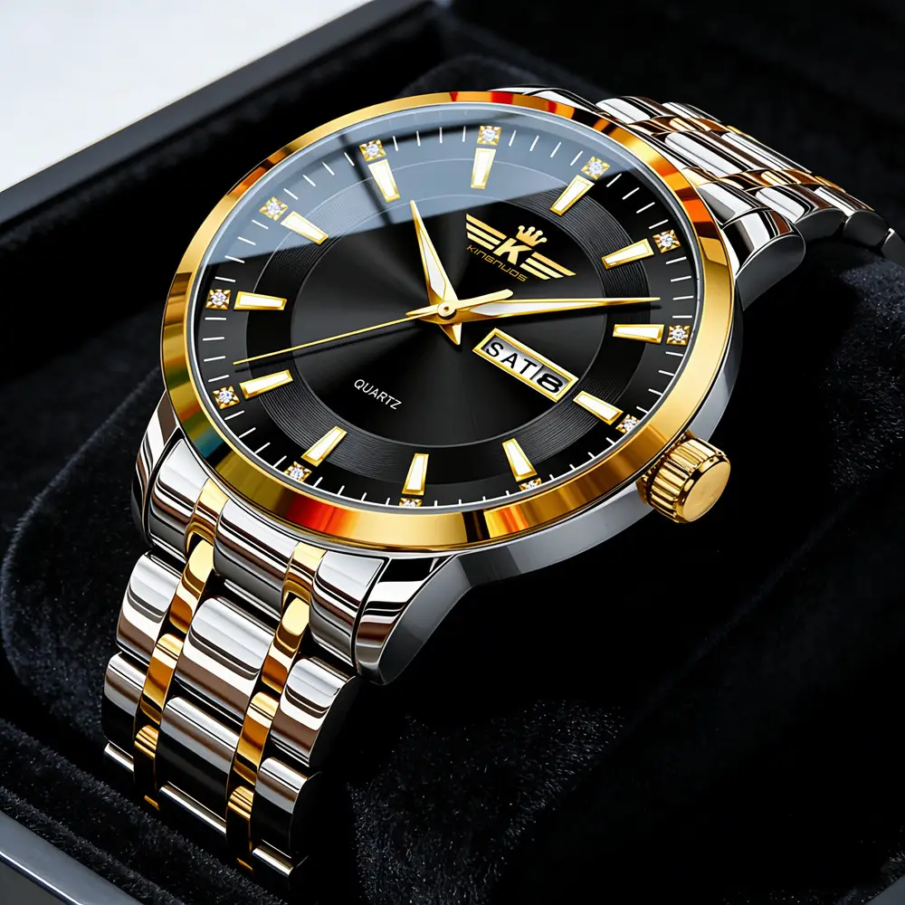 High-end fashion automatic double calendar business men's wrist watch waterproof luminous diamond watch wholesale butterfly buckle — feature 24
