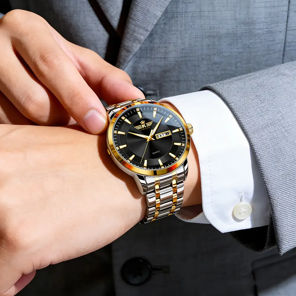 High-end fashion automatic double calendar business men's wrist watch waterproof luminous diamond watch wholesale butterfly buckle — feature 25