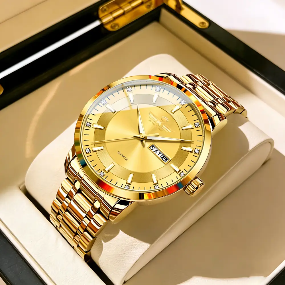 High-end fashion automatic double calendar business men's wrist watch waterproof luminous diamond watch wholesale butterfly buckle — feature 27