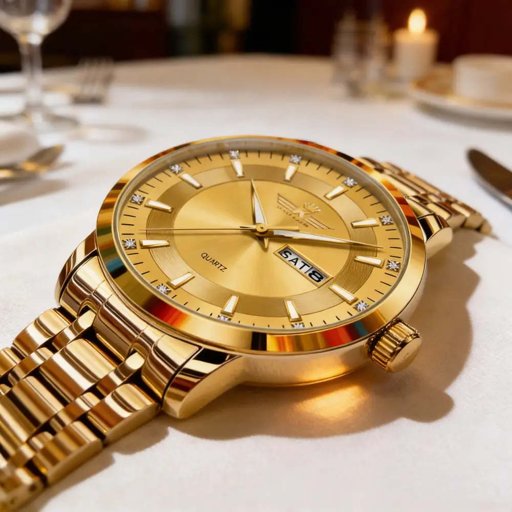 High-end fashion automatic double calendar business men's wrist watch waterproof luminous diamond watch wholesale butterfly buckle — feature 28