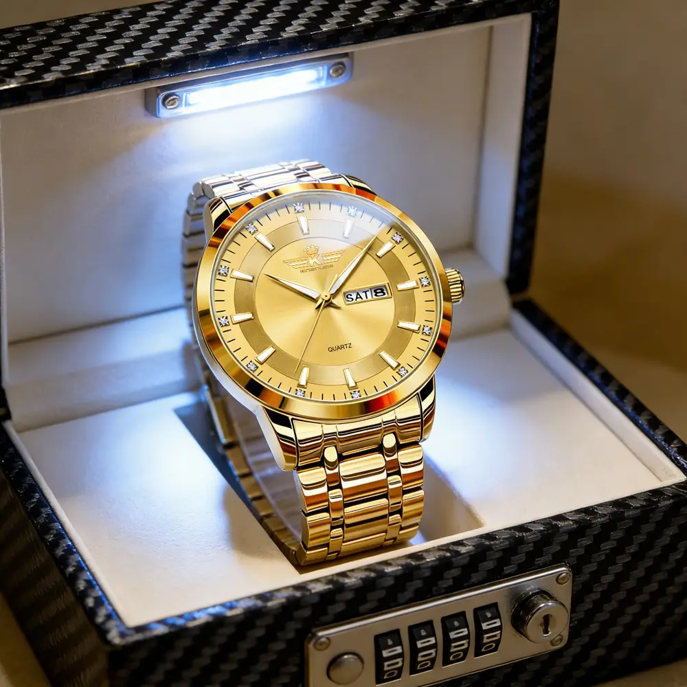 High-end fashion automatic double calendar business men's wrist watch waterproof luminous diamond watch wholesale butterfly buckle — feature 30