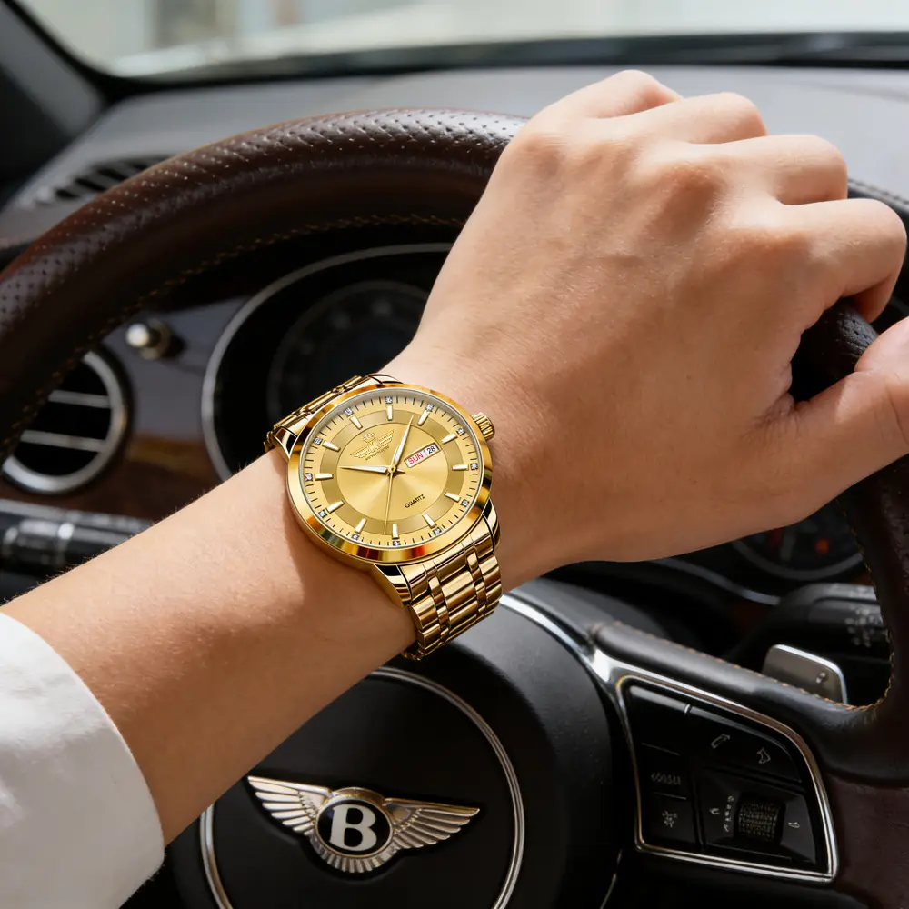 High-end fashion automatic double calendar business men's wrist watch waterproof luminous diamond watch wholesale butterfly buckle — feature 31
