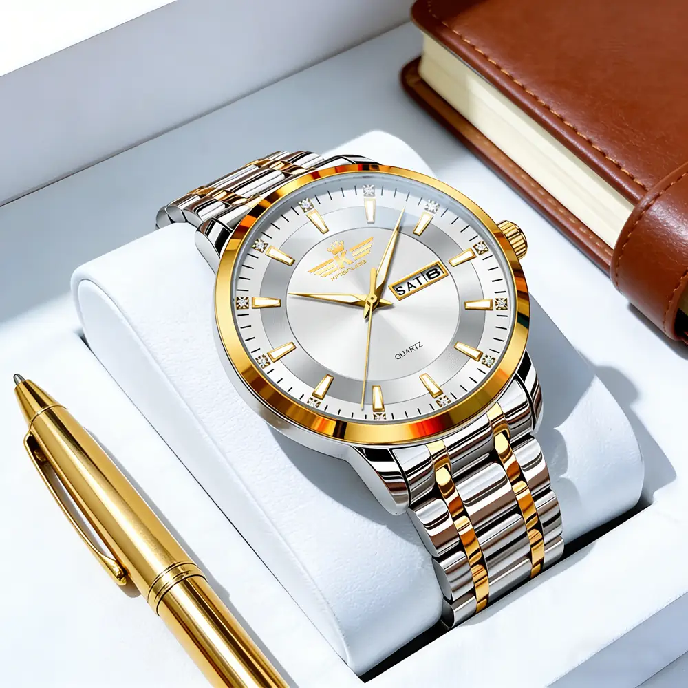 High-end fashion automatic double calendar business men's wrist watch waterproof luminous diamond watch wholesale butterfly buckle — feature 32