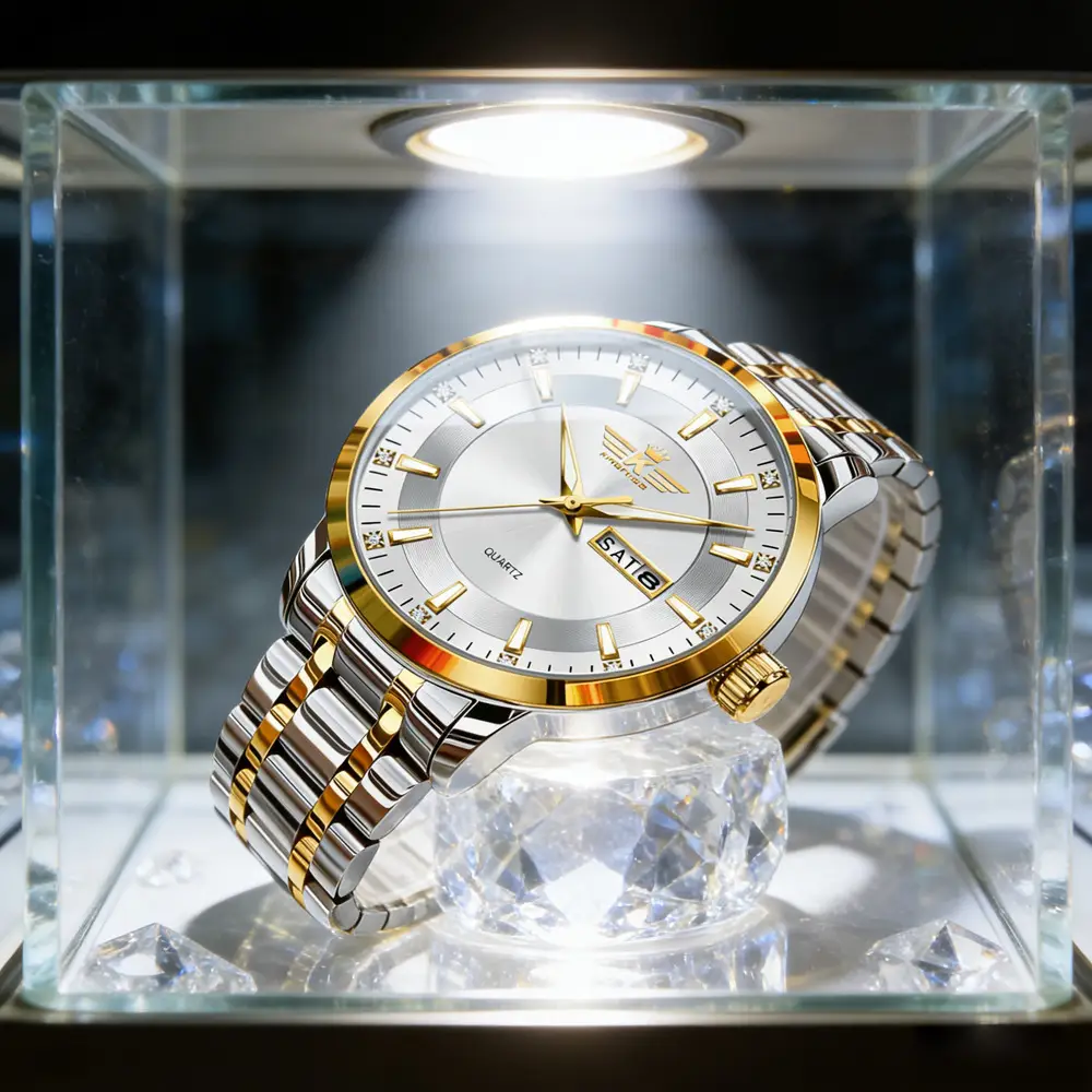 High-end fashion automatic double calendar business men's wrist watch waterproof luminous diamond watch wholesale butterfly buckle — feature 33