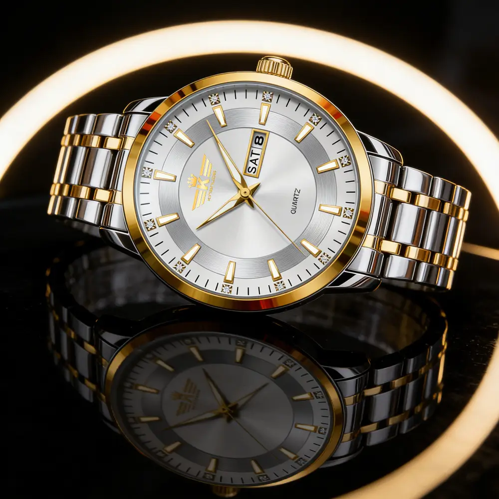 High-end fashion automatic double calendar business men's wrist watch waterproof luminous diamond watch wholesale butterfly buckle — feature 35