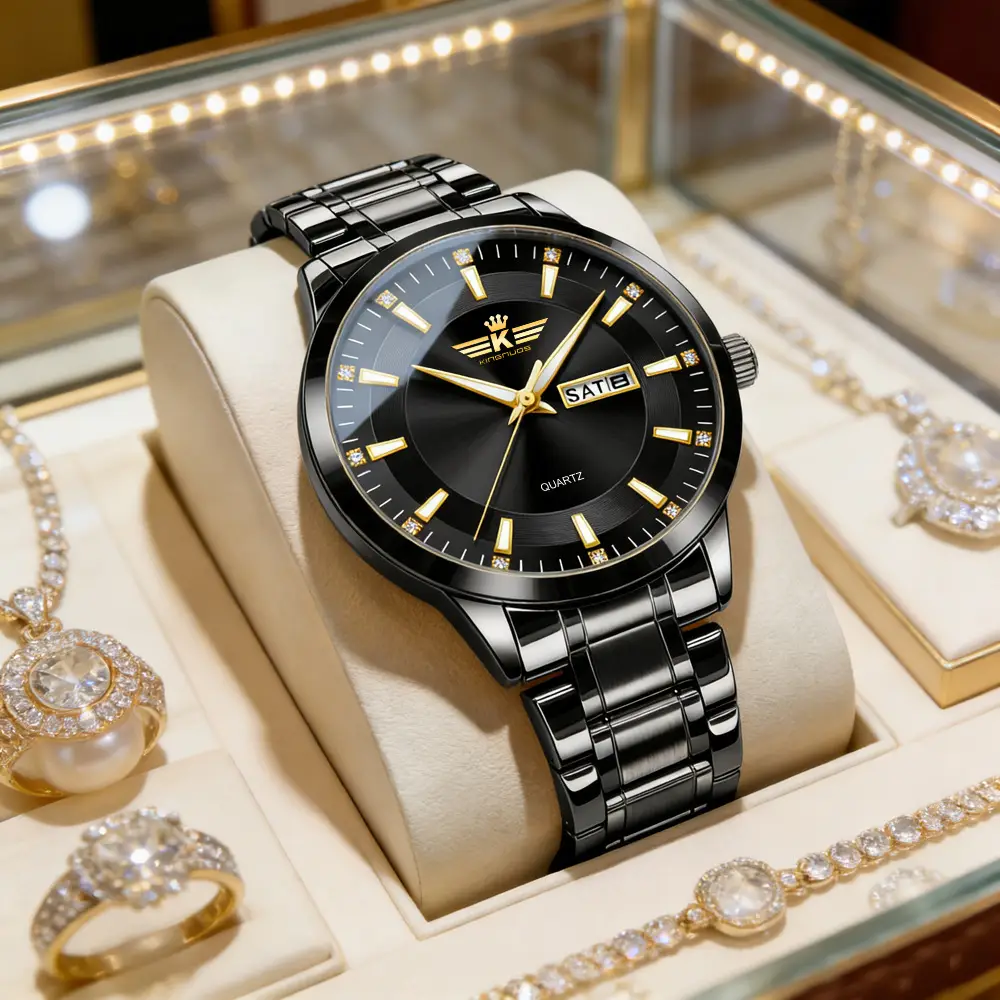 High-end fashion automatic double calendar business men's wrist watch waterproof luminous diamond watch wholesale butterfly buckle — feature 36