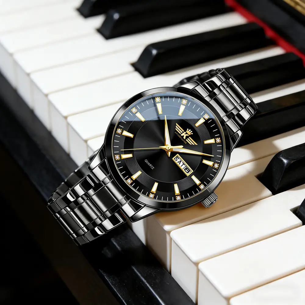 High-end fashion automatic double calendar business men's wrist watch waterproof luminous diamond watch wholesale butterfly buckle — feature 38