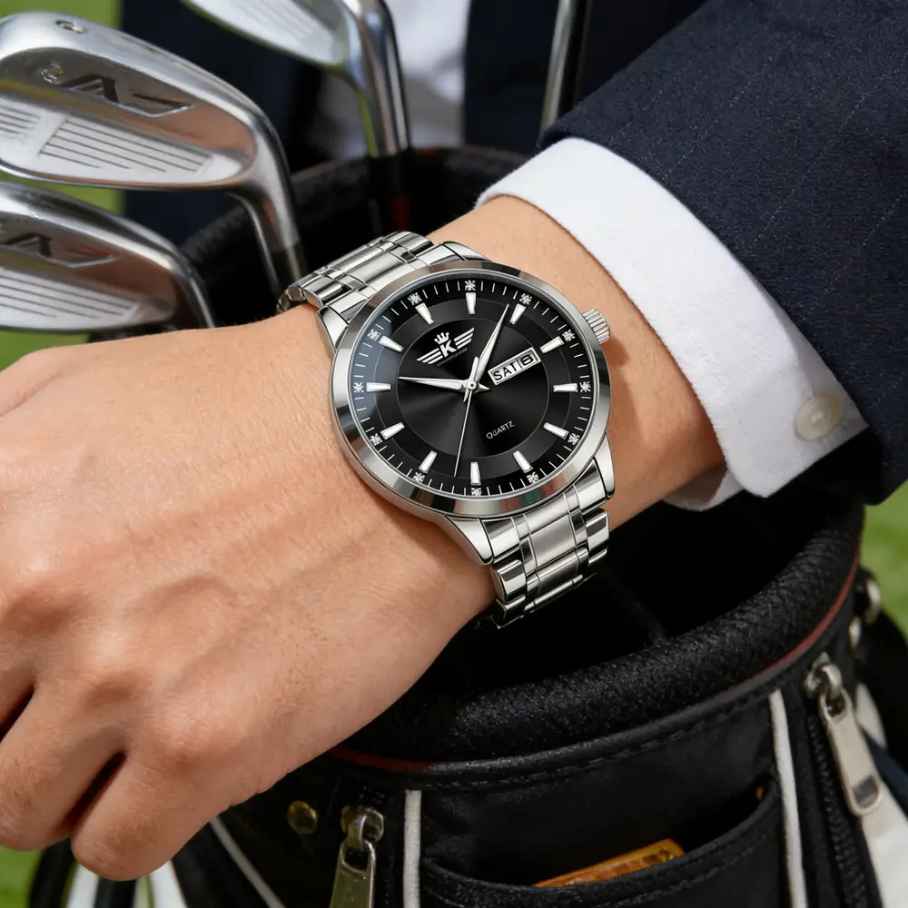 High-end fashion automatic double calendar business men's wrist watch waterproof luminous diamond watch wholesale butterfly buckle — feature 41