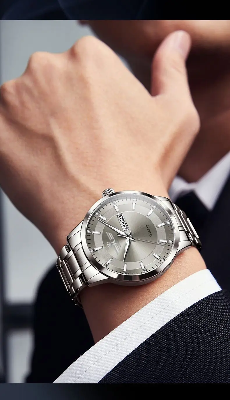 High-end fashion automatic double calendar business men's wrist watch waterproof luminous diamond watch wholesale butterfly buckle — feature 48