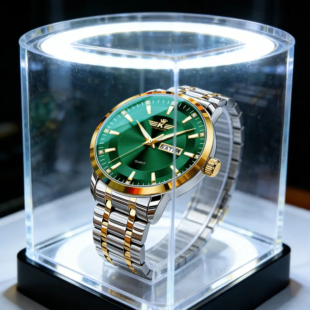 High-end fashion automatic double calendar business men's wrist watch waterproof luminous diamond watch wholesale butterfly buckle — feature 5