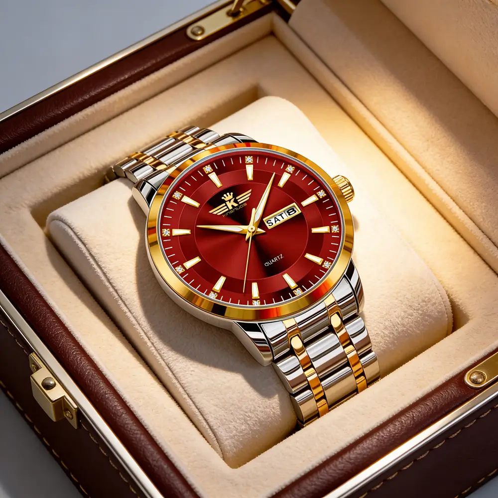 High-end fashion automatic double calendar business men's wrist watch waterproof luminous diamond watch wholesale butterfly buckle — feature 8