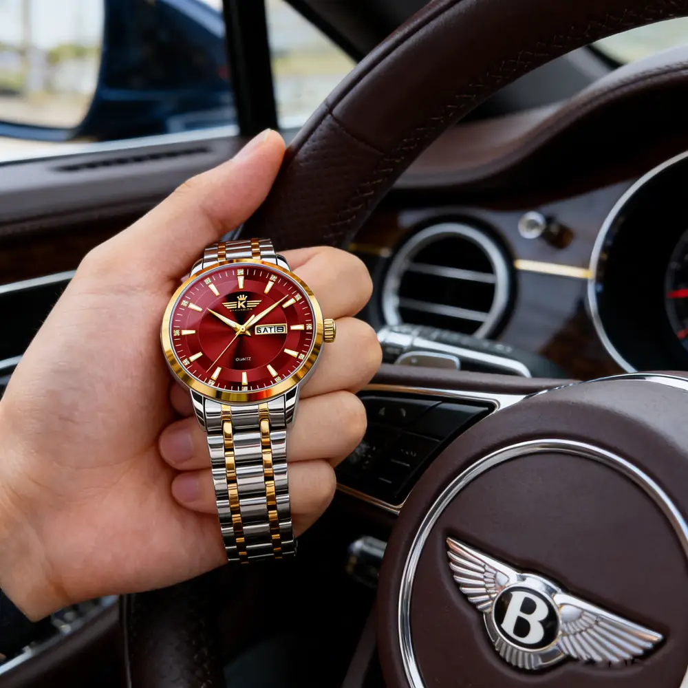 High-end fashion automatic double calendar business men's wrist watch waterproof luminous diamond watch wholesale butterfly buckle — feature 9