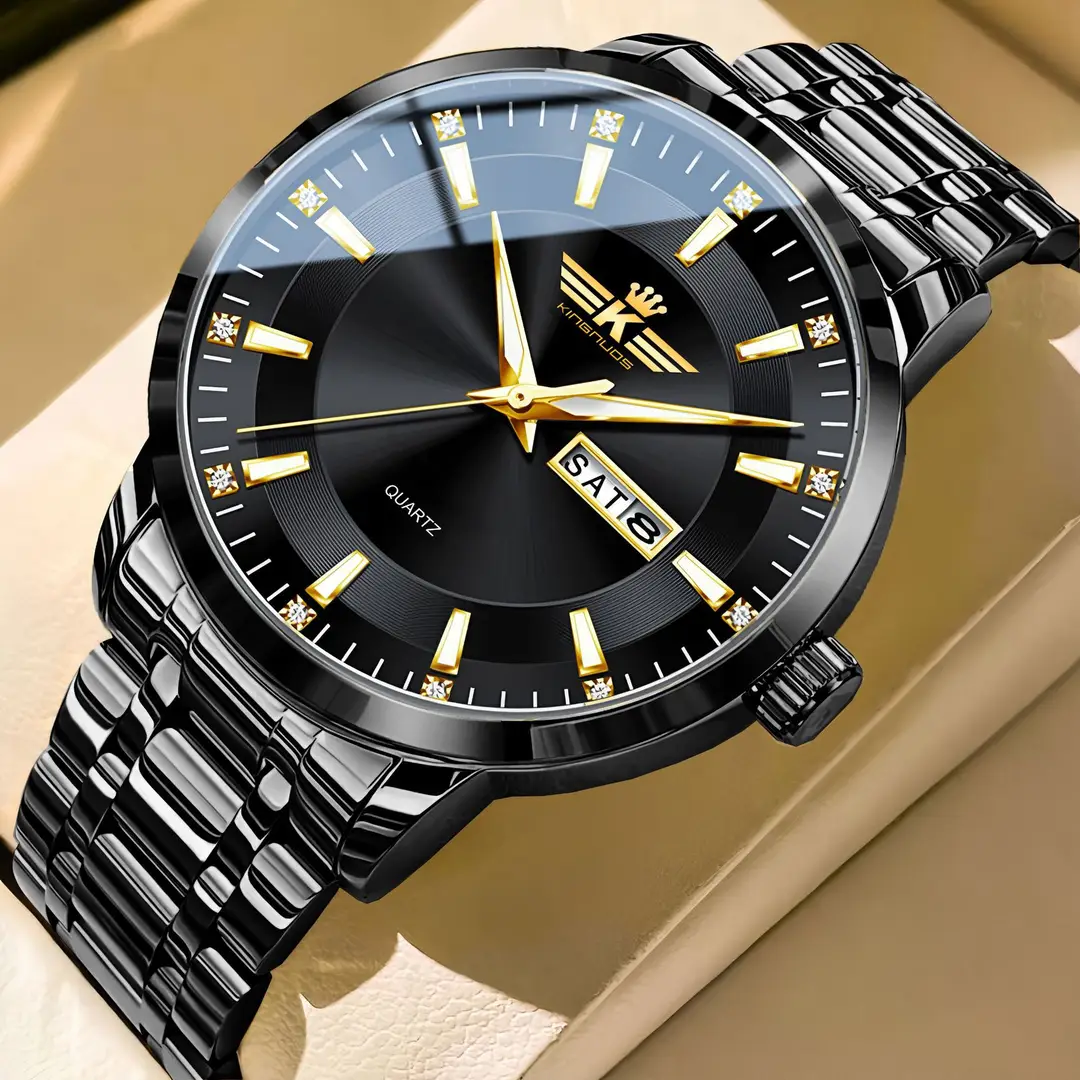 High-end fashion automatic double calendar business men's wrist watch waterproof luminous diamond watch wholesale butterfly buckle