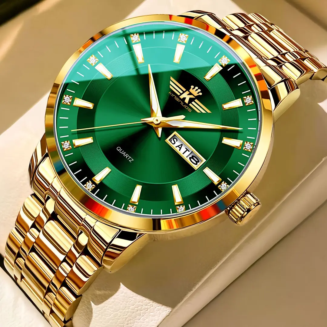 High-end fashion automatic double calendar business men's wrist watch waterproof luminous diamond watch wholesale butterfly buckle