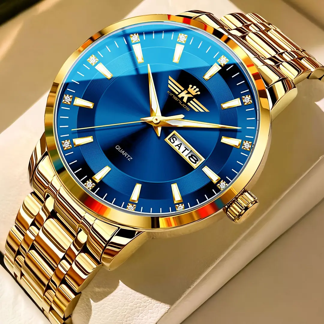 High-end fashion automatic double calendar business men's wrist watch waterproof luminous diamond watch wholesale butterfly buckle