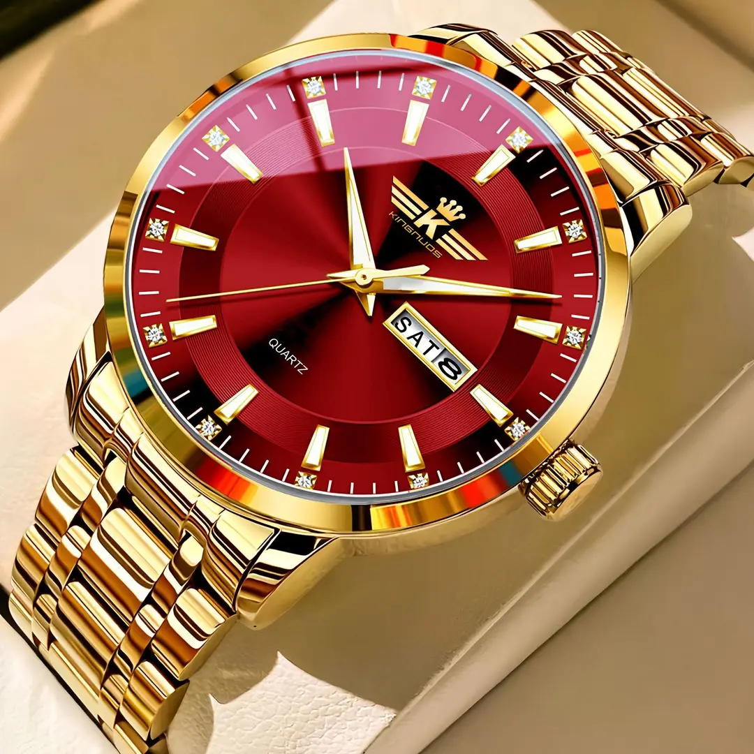 High-end fashion automatic double calendar business men's wrist watch waterproof luminous diamond watch wholesale butterfly buckle