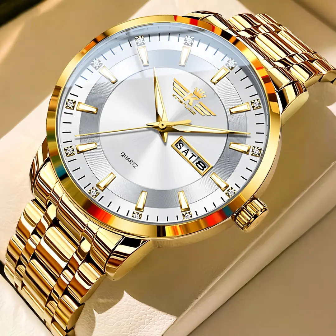 High-end fashion automatic double calendar business men's wrist watch waterproof luminous diamond watch wholesale butterfly buckle