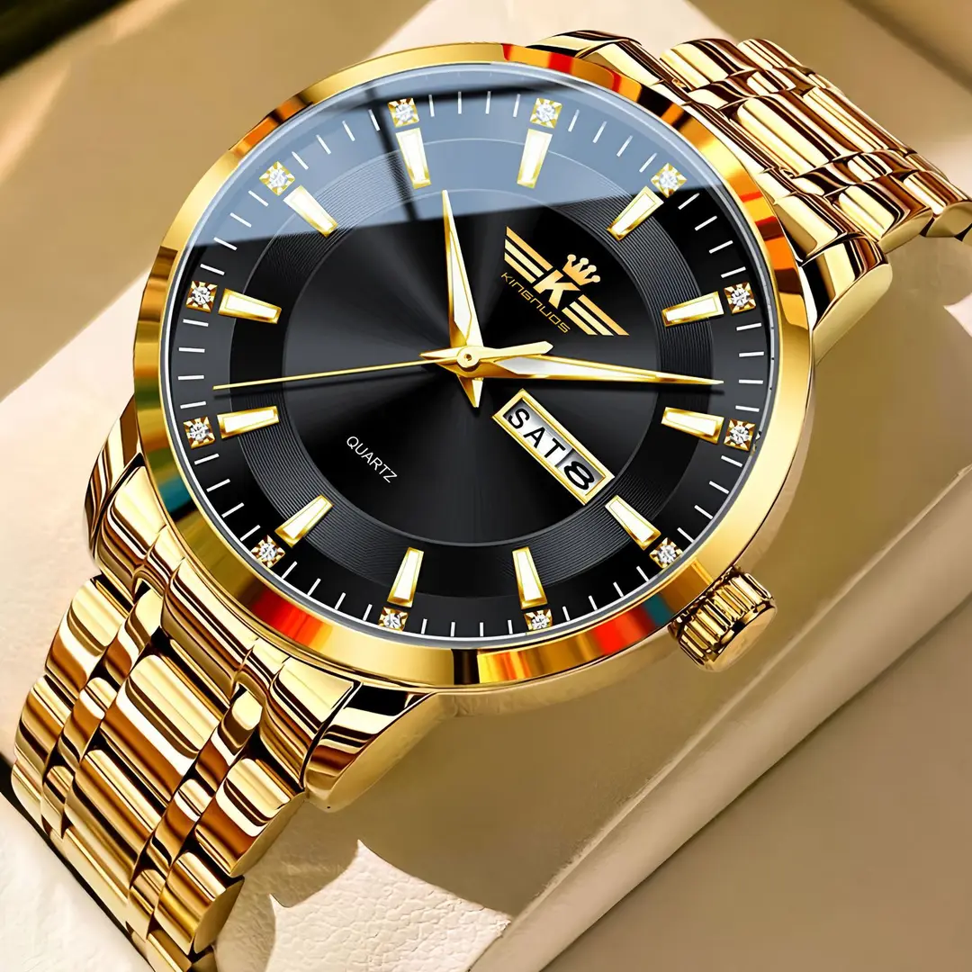 High-end fashion automatic double calendar business men's wrist watch waterproof luminous diamond watch wholesale butterfly buckle