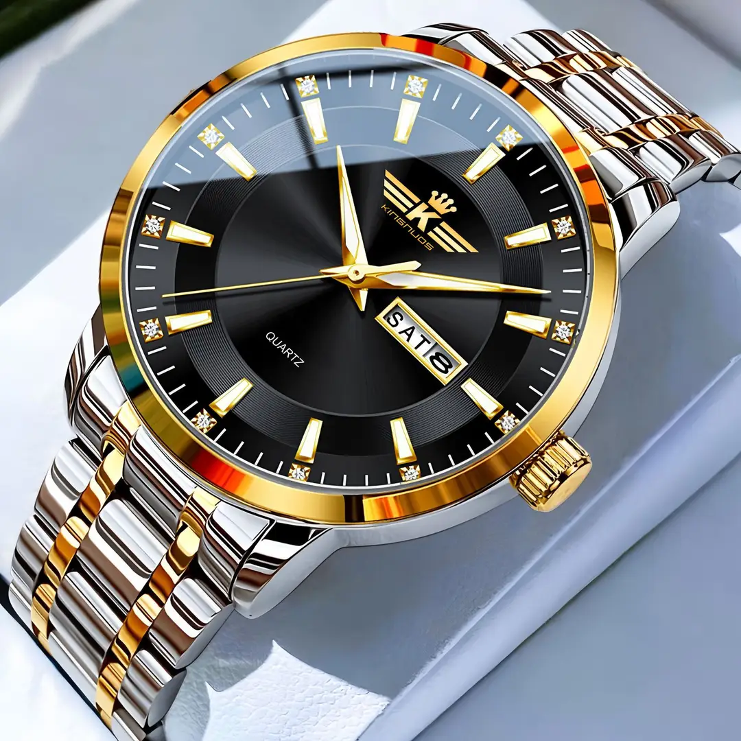 High-end fashion automatic double calendar business men's wrist watch waterproof luminous diamond watch wholesale butterfly buckle