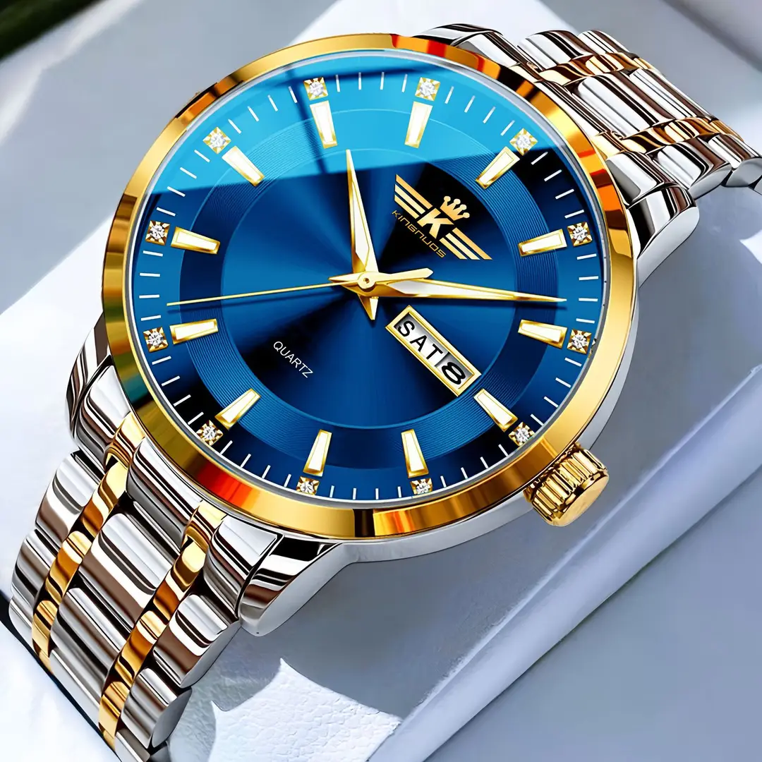High-end fashion automatic double calendar business men's wrist watch waterproof luminous diamond watch wholesale butterfly buckle