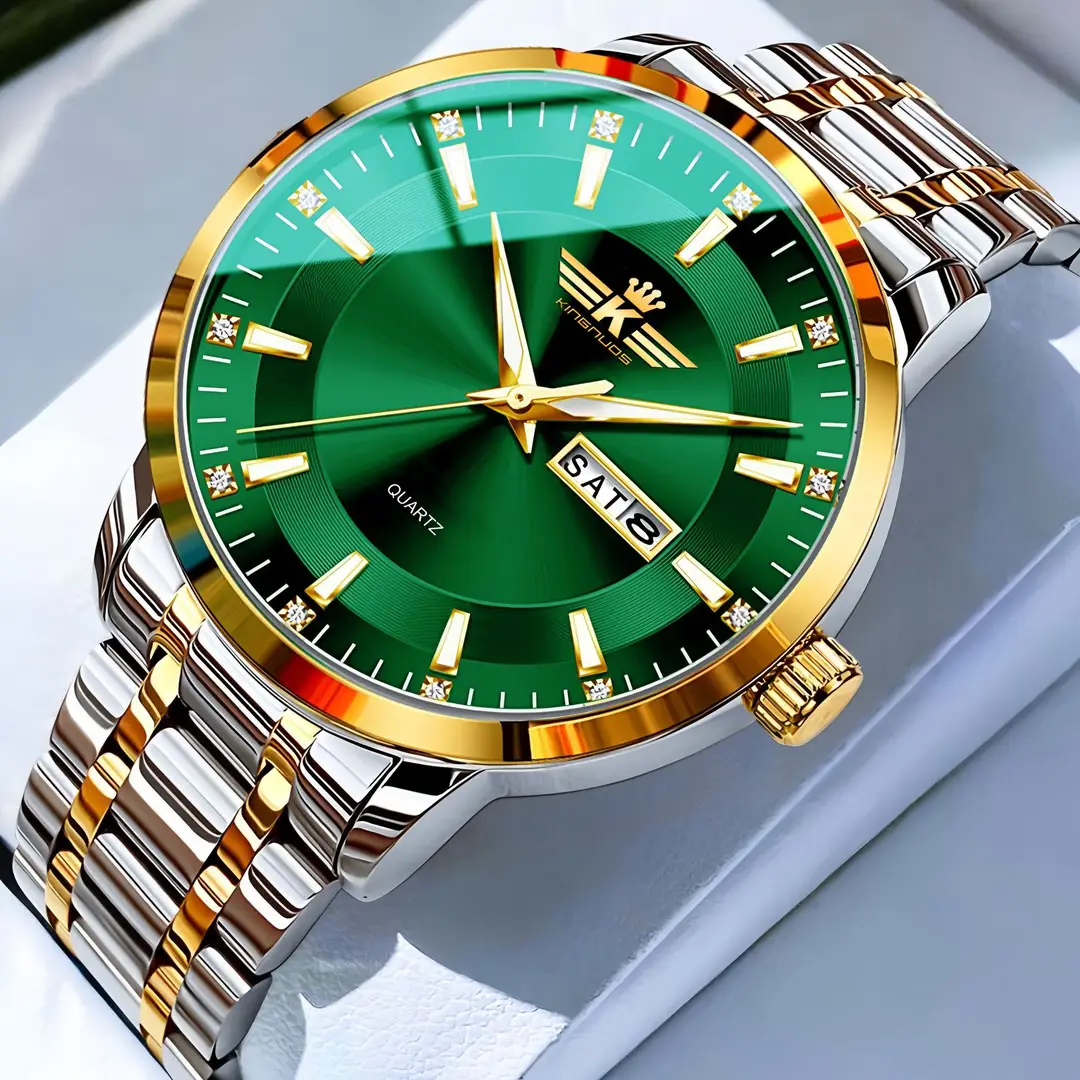 High-end fashion automatic double calendar business men's wrist watch waterproof luminous diamond watch wholesale butterfly buckle