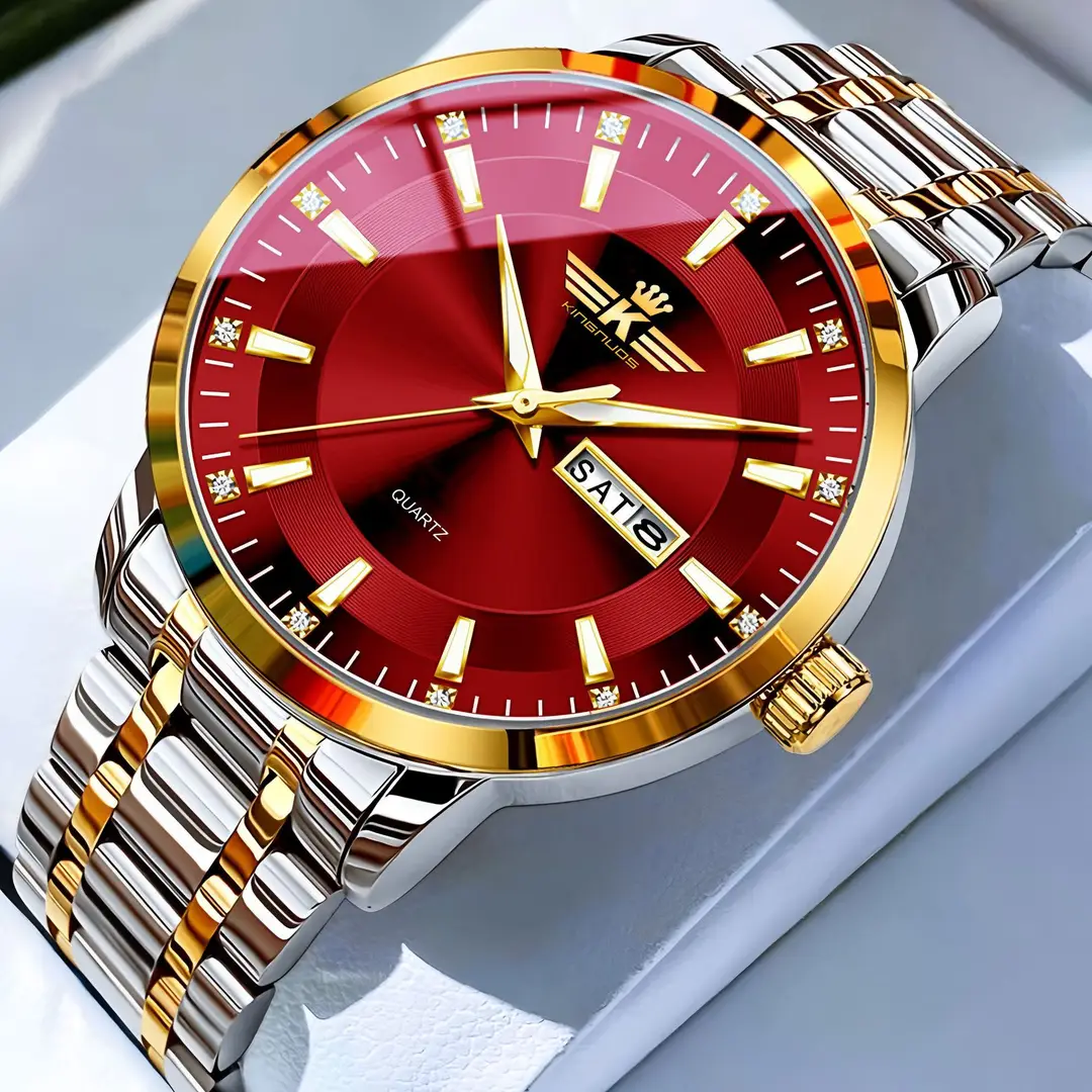 High-end fashion automatic double calendar business men's wrist watch waterproof luminous diamond watch wholesale butterfly buckle