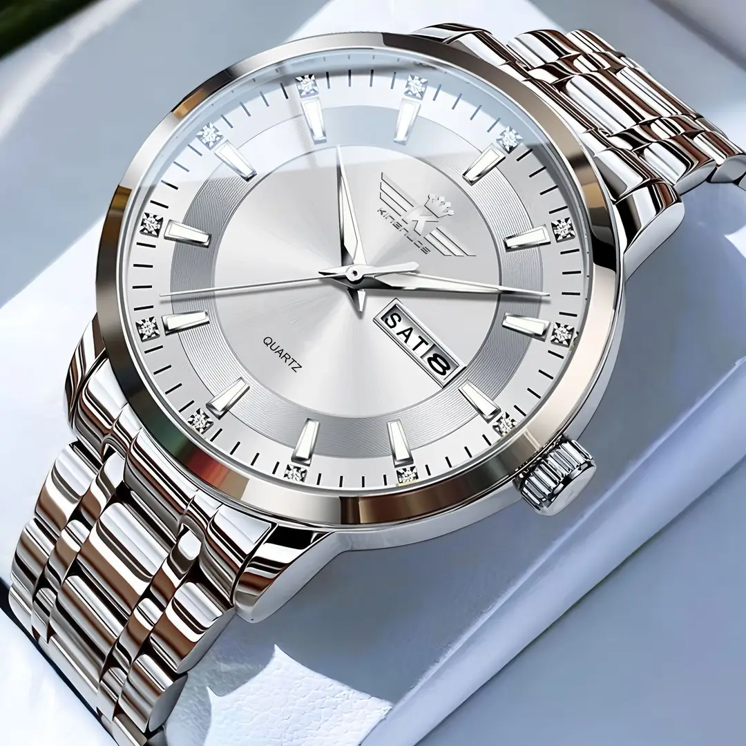 High-end fashion automatic double calendar business men's wrist watch waterproof luminous diamond watch wholesale butterfly buckle