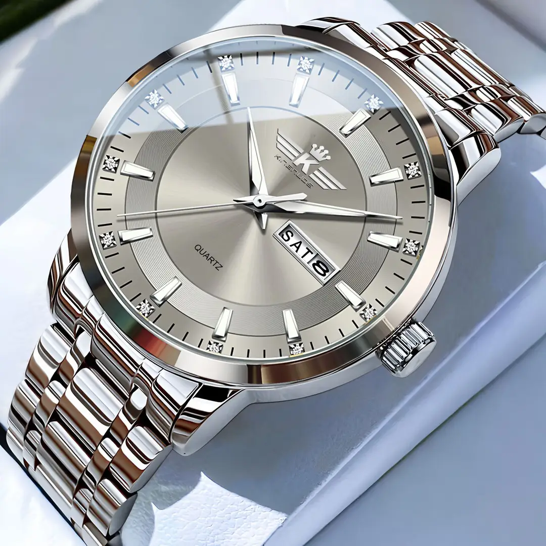 High-end fashion automatic double calendar business men's wrist watch waterproof luminous diamond watch wholesale butterfly buckle