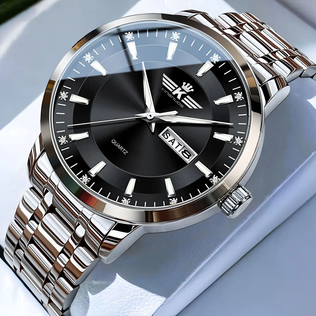 High-end fashion automatic double calendar business men's wrist watch waterproof luminous diamond watch wholesale butterfly buckle