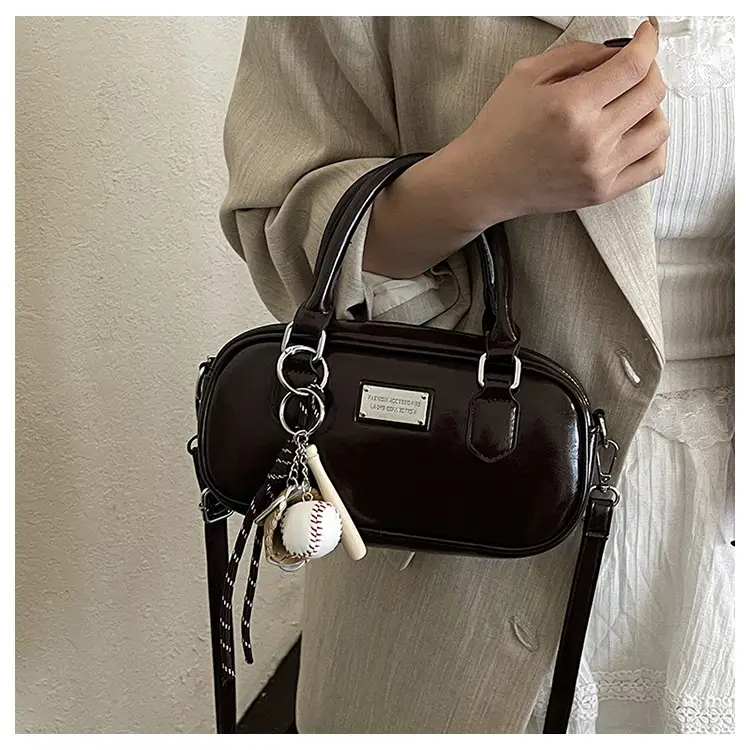 Women's Brown Leather Bowling Bag Shoulder Crossbody 2025 — feature 11
