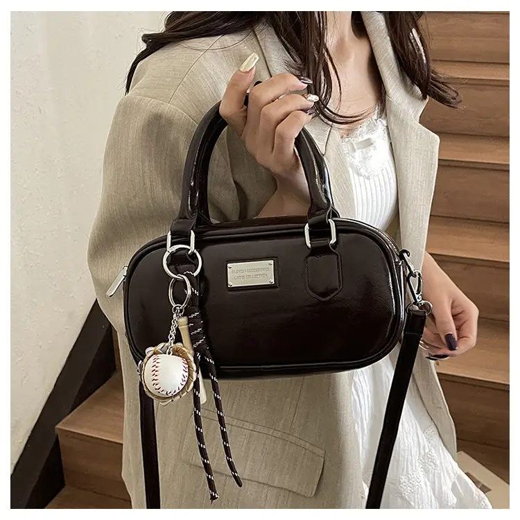 Women's Brown Leather Bowling Bag Shoulder Crossbody 2025 — feature 12