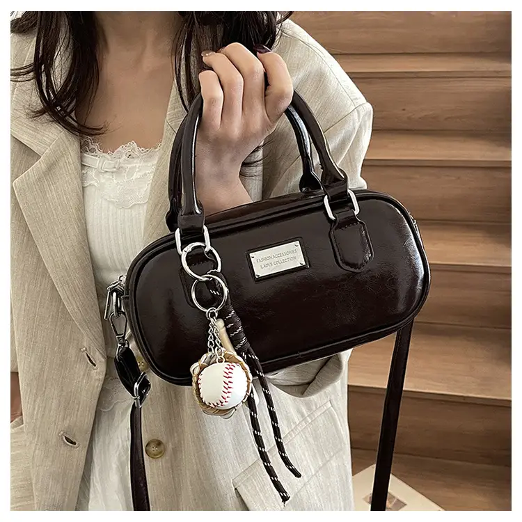 Women's Brown Leather Bowling Bag Shoulder Crossbody 2025 — feature 13